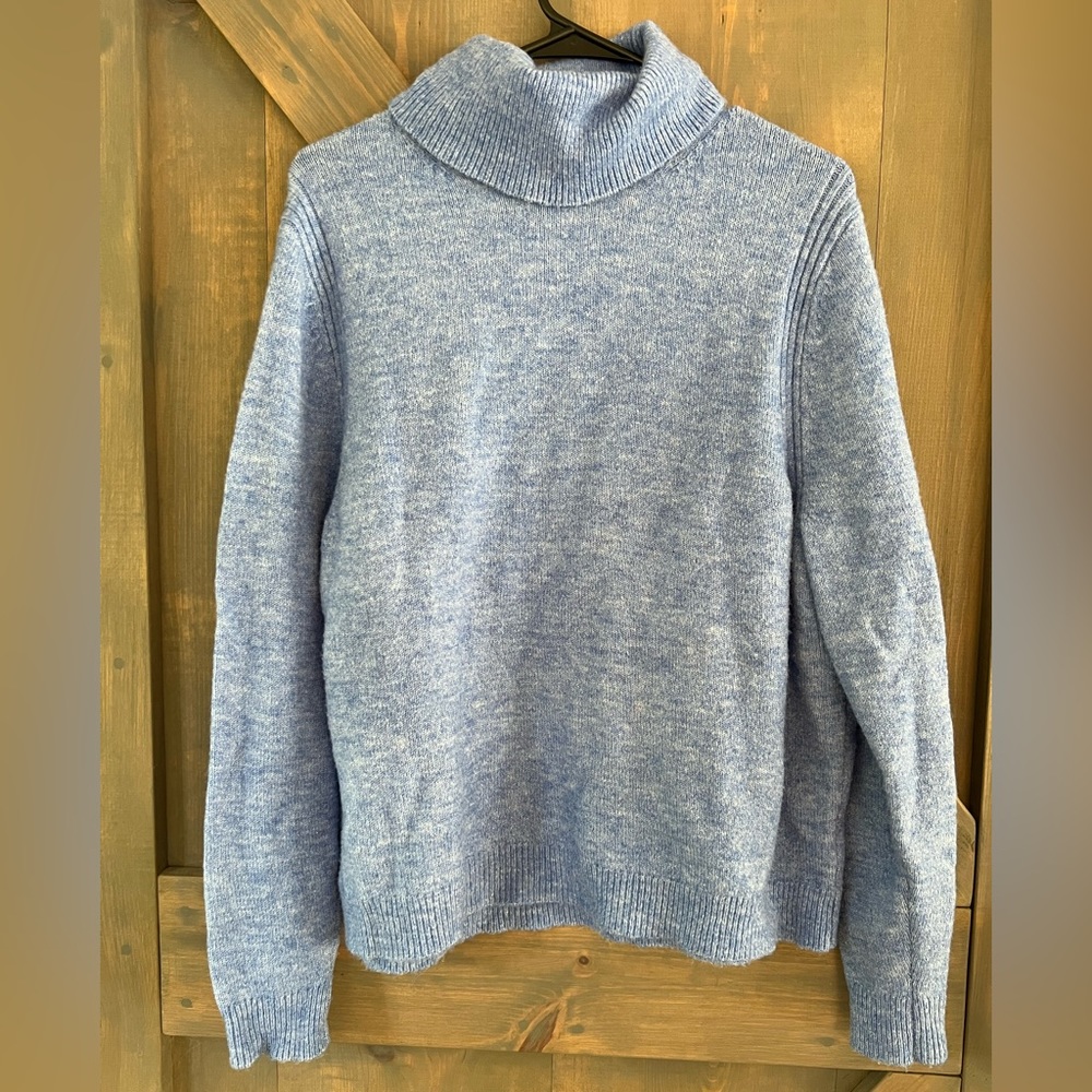 Blue Knit Turtleneck Sweater